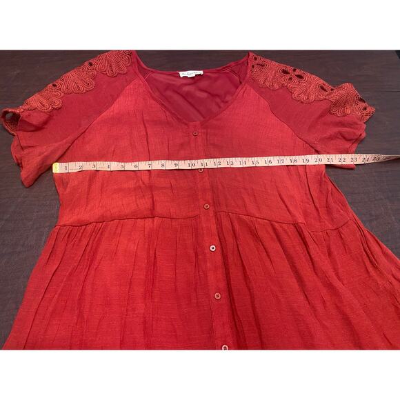 Indigo Rose Red Lace Sleeve Button Front Tiered Dress Women’s 2X - Picture 6 of 8